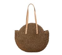 YIMAISZQ Straw Bag Summer Round Women Vacation Woven Beach Shoulder Large Capacity Hollow Out Simple Tote Travel Handbags-brown