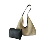 YIMAISZQ Straw Bag Travel Beach Rattan Woven Handmade Knitted Summer Large Capacity Women Shoulder Bags Handbag Shopper-black