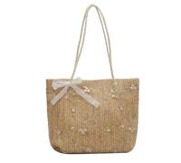 YIMAISZQ Straw Bag Travel Holiday Shoulder Lace Braided Large Capacity Beach Style Handbag Bag-khaki Green Flowers