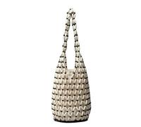 YIMAISZQ Straw Bag Women Woven Hand Summer Design Hollow-out Wooden Bead Tote Bucket Shoulder Female Reticulate Netted Canvas Beach Handbag-white Black-16 5x36cm