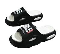 YIMAISZQ summer sandals men Thick Sole Beach Slides Bathroom Anti Slip Slipper Soft Ultra Light Letter Shoes Slippers-black-42-43