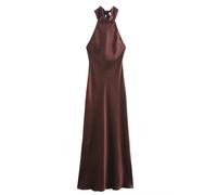 YIMAISZQ Women Dresses Sexy Satin Halter Neck Backless Maxi Dress for Elegant Tie Cowl Back Formal Wedding Guest Summer-Wine-l