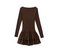 YIMAISZQ Women Dresses Women's Elegant Sweetheart Neck Long Sleeve Mini Dress Flowy Swing Shift Dresses Club-Brown-l