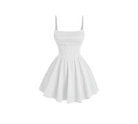 YIMAISZQ Women Dresses Women's Ruched Corset Dress Spaghetti Strap Fit and Flare Flowy Skater Mini Cami Dress-Bright White-XL
