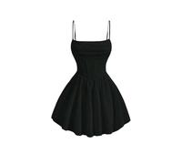 YIMAISZQ Women Dresses Women's Ruched Corset Dress Spaghetti Strap Fit and Flare Flowy Skater Mini Cami Dress-Black-XXS