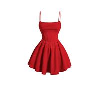 YIMAISZQ Women Dresses Women's Ruched Corset Dress Spaghetti Strap Fit and Flare Flowy Skater Mini Cami Dress-red-s