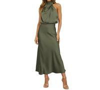 YIMAISZQ Women Dresses Women's Summer Satin Dress Elegant Sleeveless Mock Neck Cocktail Party Maxi Dresses-ag-s