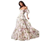 YIMAIWLX Dress Off-Shoulder Organza Prom Gown Ruffled Puffy Evening Homecoming p-m