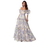 YIMAIWLX dresses Off Shoulder Organza Prom Dresses Ruffles Puffy Homecoming Dresses Evening Wedding Party Gowns For Women-blue-l