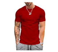 YIMAIWLX T shirts men Men's Simple And Thin Round Neck Short Sleeves Plain T-shirt Men's Short Sleeves-red-l