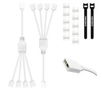 YIMATEECO ARGB Splitter Cable 1 to 4 Fan Splitter 5V 3 Pin Addressable Female to Female ARGB Extension Cable HUB RGB LED Sync Cables for Expand 5V A-RGB Fans & LED Series (30CM, 2Pcs, 1 to 4, White)