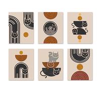 YIMEHDAN Abstract Boho Black Cats Wall Art Print - Minimalist Animal Decor Canvas - Modern Geometric Line Drawing Artwork for Cat Lover Bedroom (Set of 6) - Unframed - 8X10 Inch