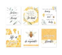 YIMEHDAN Bee Honey Wall Art Print -Motivational Quote Canvas Print - Natural Plant with Sweet Summer Artwork for Garden Farmhouse Office Decor (Set of 6) - Unframed - 8X10 inch