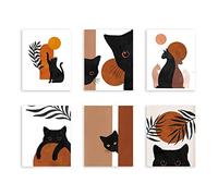 YIMEHDAN Boho Black Cats Wall Art Print - Minimalist Animail Cat Decor Canvas Print - Mid Century Geometric Sun and Moon Artwork for Bedroom Decor (Set of 6) - Unframed - 8X10 inch