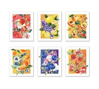 YIMEHDAN Colorful Fruit Wall Art Print -- Strawberries,Pomegranate, Peach Canvas Print -- Summer Floral Fruit with Plant Artwork for Kitchen Farmhouse Decor ( Set of 6 ) -- Unframed -- 8X10 inch