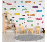 YIMEHDAN Colorful Paintbrush with Paint Splatter Wall Decal, Paint Your Own Future Inspirational Quote Vinyl Wall Stickers, Removable Ink Splotch Artwork for Art Room Classroom Playroom Decor