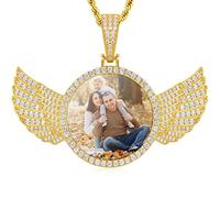 YIMERAIRE Custom Photo Necklace For Men Women Angel Wings Picture Necklace Pendant Customised Personalised Necklace With Memory Pictures