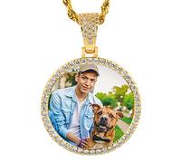 YIMERAIRE Custom Photo Necklace Personalised Picture Necklace For Women Men Customised Circle Pendant Silver / Gold Hip Hop Jewellery Rope Chain With Iced Out Pendant Come With Gift Box, 24in/ 61cm