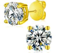 YIMERAIRE Moissanite Stud Earrings, 0.3-0.6ct D Color VVS1 Clarity Round Moissanite Diamond, 925 Sterling Silver Earrings, 18K White Gold Plated Moissanite Jewellery, 4MM- 0.6 CT/Pair
