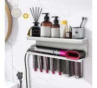 Yimerlen Airwrap Storage Holder Compatible with Dyson Airwrap Curling Iron Wall Mounted Storage Rack Holder for Bathroom Attachments Organizer (with Shampoo Comb) White