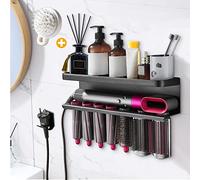 Yimerlen Airwrap Storage Holder Compatible with Dyson Airwrap Curling Iron Wall Mounted Storage Rack Holder for Bathroom Attachments Organizer (with Shampoo Comb) Black