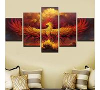Yimesoy 5 Piece Canvas Wall Art Fire Phoenix Bird Modern Picture Home Decoration Living Room Bedroom Dining Room Mural Size1