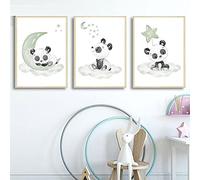 Yimesoy Baby Poster Panda Art Prints Moon Stars Wall Canvas Painting Nursery Posters Cartoons Print Nordic Wall Pictures Kids Room Decor 12"X16"X3Pcs