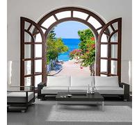 Yimesoy Custom 3D Photo Wallpaper European Style Window Expansion Space Large Murals 3D Outside The Window Scenery Mural Wall Paper Roll 350Cm(W)×245Cm(H)