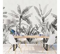 Yimesoy Custom Grey Banana Leaf 3D Wallpaper Canvas Print Tropical Rain Forest Plant Background Mural 3D Photo Wall Paper Home Decor 300Cm(W)×210Cm(H)