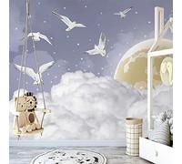 Yimesoy Custom Mural 3D Hand Painted Fantasy Purple Starry Sky Bird Wallpaper Children's Bedroom Background Wall Decor 300Cm(W)×210Cm(H)