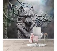 Yimesoy Custom Mural European Style 3D Stereoscopic Embossed Forest Wolf Non-Woven Wallpaper for Living Room Restaurant Bedroom Decor 200Cm(W)×140Cm(H)