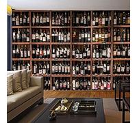 Yimesoy Custom Photo Wallpapers 3D Red Wine Bottles Wooden Wine Rack Wall Cloth Wall Paper for Living Room Restaurant Wall Decor Mural Painting 300Cm(W)×210Cm(H)