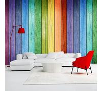 Yimesoy Rainbow-Colored Wood Board Wallpaper Modern Art Interior Decoration Wall Painting Wall Mural Wall Papers Home Decor for Living Room 350Cm(W)×245Cm(H)