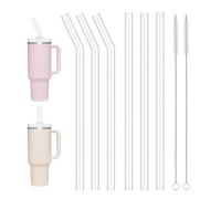 YIMETOP 6 Pack Glass Straws Long 31cm Transparent Replacement Drinking Straws for Stanley Cups 30oz, 40oz Adventure Quencher, Reusable Drinking Straws with 2 Cleaning Brushes