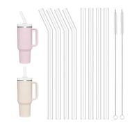 YIMETOP 8pcs Glass Straws for Stanley Cup 30oz/40oz, Extra Long 31cm Reusable Straws - 4 Straight + 4 Curved with 2 Cleaning Brushes, Transparent Washable Straws for Stanley Tumbler & Water Bottles