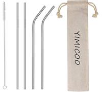 YIMICOO 4PCS Reusable Metal Straws,8.5" Stainless Steel Straws with Case -Cleaning Brush for 20/30 Oz for Tumblers (Silver)
