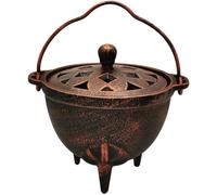 YIMIFLA Incense Burner Holder with Lid and Handle Cast Iron Cauldron 4.9" Frankincense Resin Charcoal Incense Burner Great for Yoga, Spa Aromatherapy, Smudging, Ritual & Blessings (Red Bronze)