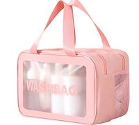 YIMIKE Travel Toiletry Bag, Clear Makeup Bag, Cosmetics Bag, Transparent Skin Care Bag, Waterproof & Draining Make Up Bags, PVC Toiletry Organiser, Thickened Wash Bag for Women and Men, Big Pink