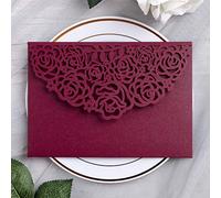 YIMIL 20 Pcs 5.12 x 7.21 inch Tri-fold Laser Cut Wedding Invitation Pocket for Wedding Quinceanera Bridal Shower Baby Shower Party Invite (Burgundy)