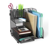 YiMiLiu Mesh Desk Organiser, Maganize File Holder, Stationary Storage for Home Office Supplies (Black)