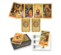 YIMINGOUFEI English Gold Tarot Card Set, 78 Gold Foil Tarot Cards with 36 Page Guide Book, Waterproof PVC Tarot Deck 7 x 12 cm, Holographic Sun Stars Moon Design for Beginners