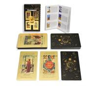 YIMINGOUFEI Gold Foil English Tarot Deck Cards, 78 Piece Ryder Waite Tarot Set with 36 Page Guide Book, Waterproof PET Tarot Cards with Upright & Reversed Meanings, Black Celestial Body Design