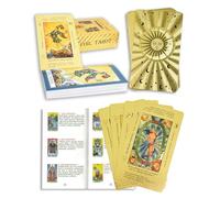YIMINGOUFEI Gold Foil Tarot Cards Deck, 78 Cards with Guide Book, Waterproof PVC Design, Cards with front and back meanings, suitable for beginners, Celestial Sun Moon Pattern