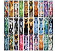 YIMINGOUFEI Stained Glass Cat Bookmarks, 30 Pack, 15 x 4 cm, Writable Back