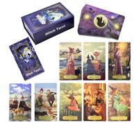 YIMINGOUFEI Witch Tarot Cards with 50 Page English Guide Book, 78 Card Holographic PET Tarot Deck, Waterproof Wrinkle Resistant Fortune Telling Cards with Magenta Cat Back Design for Beginners