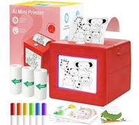 YIMINU.DS AI Voice Activated Sticker Printer for Kids - Smart Portable Thermal Sticker Maker Toy with Voice-to-Image Generation, 3 Paper Rolls & 5 Coloring Markers