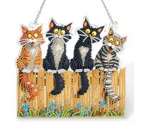 Yiminu.DS Diamond Art Kits Adults, Diamond Painting Kit Acrylic 5D DIY Window Pendants Home Garden Wall Hanging Kits Hanging Ornament,Double Side, Cat Cute