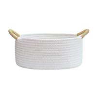 Yimi's Dream Gift Baskets Empty, Small Basket for Organizing, White Cotton Rope Basket with Handle for Decor, Baby Cat Dog Toy (Oval, 12"x 8"x 5")