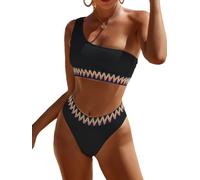 YIMISAN Women's Ribbed Bikini Sets One Shoulder Top with Mid Waist Two Piece Bathing Suit, Black1, S