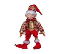 Yimiyaa 12" ELF BOY,Fairy Christmas Tree Decorations,Handmade Elf Ornament,Golden Elves Home Decor,Holiday Collectible Figurines(Red/Gold)